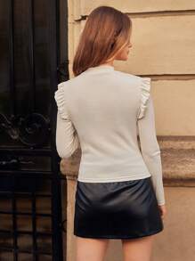 SHEIN Frenchy Cut Out Front Ruffle Trim Tee - Apricot - View 3