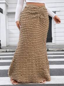 Flirla Plus Ruched Mermaid Hem Skirt - Brown - View 4