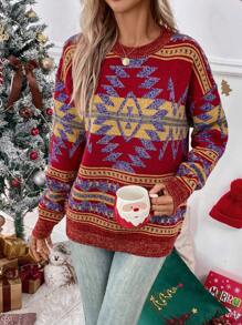 SHEIN LUNE Jersey con patrón geométrico de hombros caídos