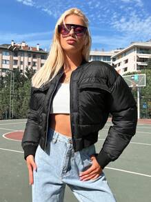 EURMUSE Women's Fashionable Zip-Up Padded Coat, Winter - Black - View 5