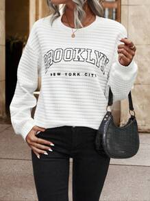 Chiquease Letter Graphic Drop Shoulder Tee Graphic Tees Women Tops - White - View 5