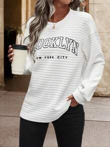 Chiquease Letter Graphic Drop Shoulder Tee Graphic Tees Women Tops - White - View 7