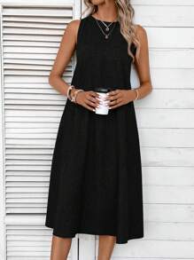 EMERY ROSE 素色斜口袋背心洋裝 - 黑色 - 查看 5