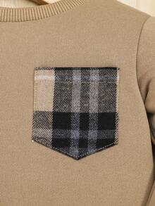 SHEIN Baby Boy Plaid Patched Pocket Pullover & Pants - Multicolor - View 5