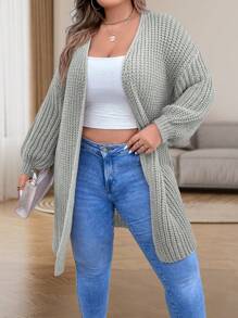 SHEIN LUNE Áo khoác cardigan thả vai cỡ lớn - Xám - Xem 5