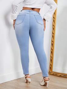 SHEIN SXY Plus High Waist Skinny Jeans - Light Wash - View 2