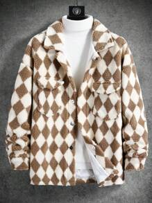 Manfinity Homme Abrigo Holgado Masculino Con Patrón Argyle Y Bolsillos Con Solapa De Peluche - Multicolor - Ver 5