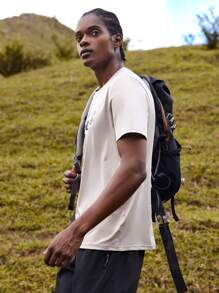 Manfinity Sport Corelite 男士字母圖案織帶拼接運動T恤 - 杏色 - 查看 3