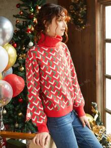Knit Mix Geo Pattern Drop Shoulder Sweater