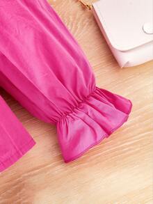 SHEIN Young Girl Ruffle Trim Square Neck Blouse - Hot Pink - View 4