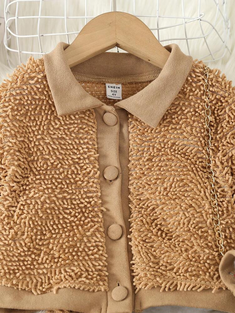 Young Girl Solid Teddy Jacket & Skirt