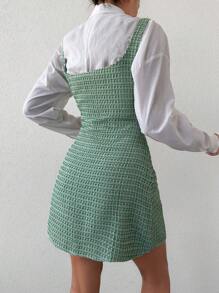 EURMUSE Robe chemise élégante à col chemisier avec décoration de faux perles et patchwork à carreaux, manches longues pour femmes - Multicolore - Voir 2