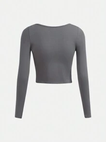 Teen Girl Wings Print Crop Tee - Grey - View 2