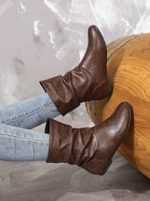 Fall/Winter 2025 Ladies' Fashionable Flat Mid-Calf Boots With Chunky Sole,Western Boots - Brown - View 4