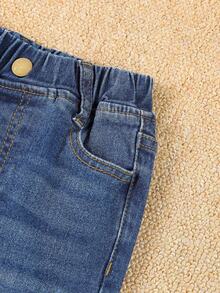 男童斜口袋貓爪牛仔褲 - 深色水洗藍 - 查看 5