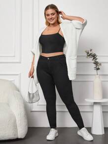 SHEIN Cottnline Plus Size  High Waist Skinny Jeans - Black - View 3