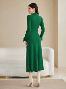 Modelyn 小高領交叉圍裹毛衣洋裝 - 綠色 - 查看 2