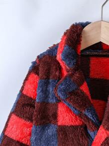 女嬰大方格圖案絨布外套 - 紅色 - 查看 7