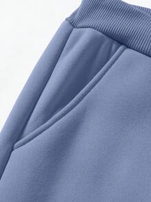 Manfinity Nam Đồ họa Chữ cái Eo dây rút Quần thể thao - Màu xanh bụi bặm - Xem 4