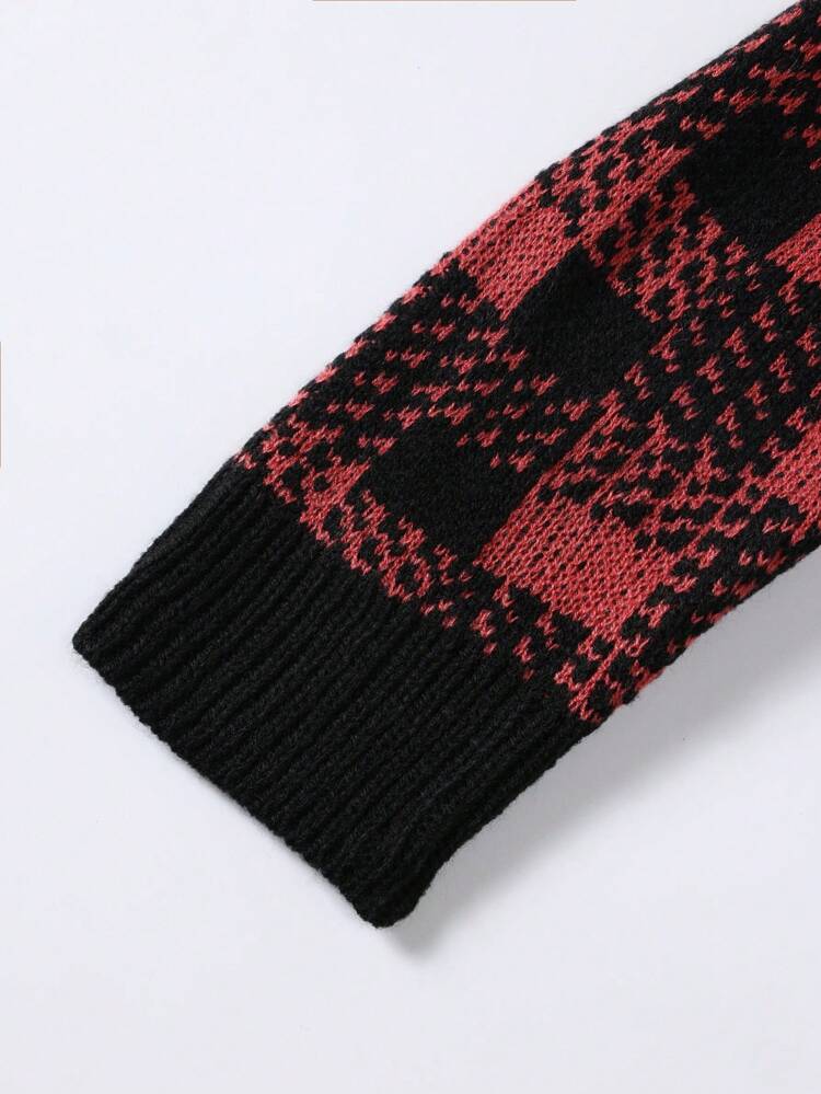 Men Plaid Pattern Zip Up Cardigan