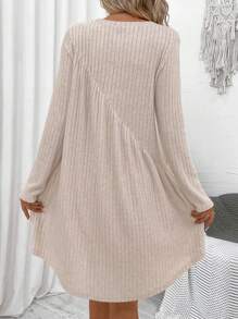SHEIN LUNE Solid Ribbed Knit Smock Dress - Apricot - View 2