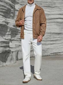 GENTILAND 男士大码拉鏈開襟夾克 - 棕色 - 查看 5