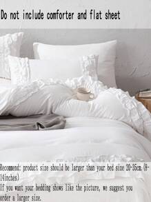 3件套白色荷叶边被套组，波西米亚农舍风格床上用品，包含1个被套和2个枕套，柔软超细纤维材质，适合学生使用 - 白色 - 查看 10