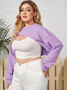 SHEIN Coolane Plus Solid Super Crop Sweatshirt Without Cami Top - Lilac Purple - View 4