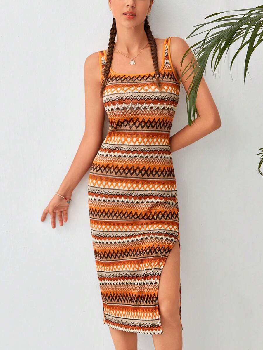 Dreamara Geo Print Split Thigh Dress - Multicolor - View 1