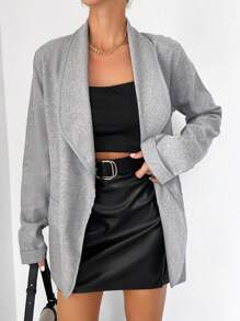 RueChic Shawl Collar Open Front Overcoat Without Belt - Grey - View 1
