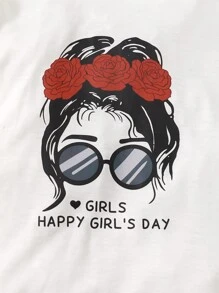 Young Girl Figure Graphic Ruffle Trim Tee & Flare Leg Pants - Multicolor - View 6