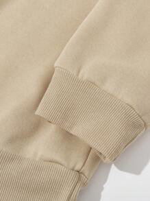 SHEIN 女大童標語圖案加絨內裏運動衫 - 卡其色 - 查看 4