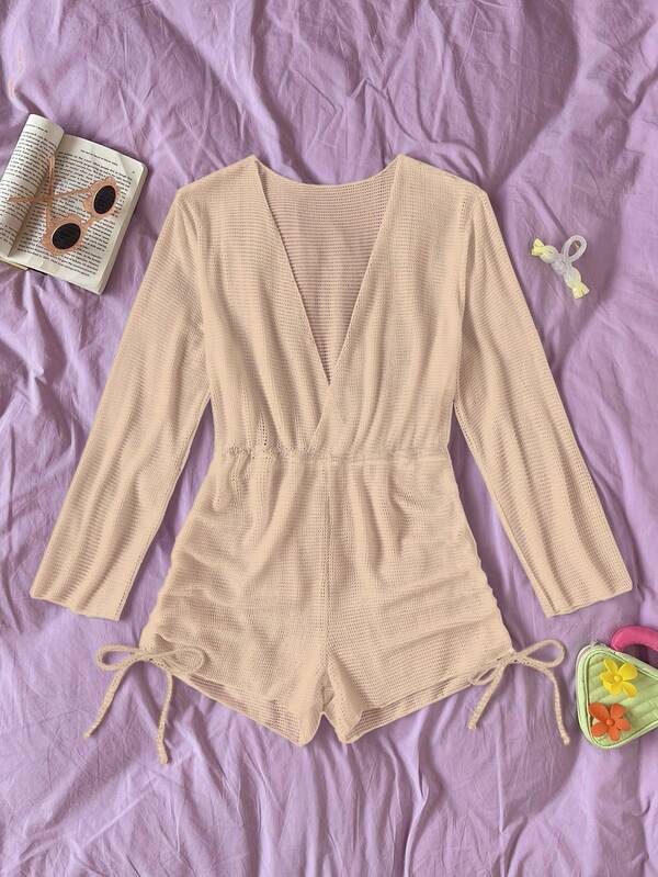 SHEIN Swim Basics Hollow Out Drawstring Side Cover Up SHEIN USA