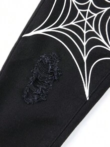 SHEIN Young Boy Cobweb Print Jeans