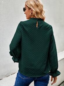 BTFBM 圓點喇叭袖褶邊領襯衫 - 墨綠色 - 查看 2