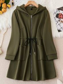 SHEIN LUNE Plus Drawstring Waist Zip Up Hooded Sweatshirt Dress