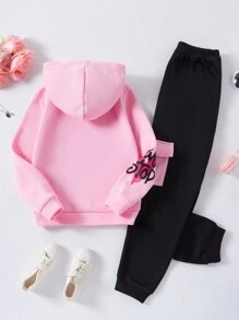 SHEIN 女孩標語和卡通圖案連帽衫和運動褲 - 彩色 - 查看 2