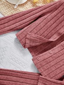 SHEIN Young Girl Open Front Jacket & Flare Leg Pants & Cami Top - Pink - View 5