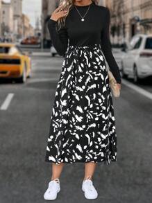 SHEIN LUNE Đầm Maxi Thắt Lưng In Họa Tiết Đồ Họa Trang Phục Nữ - màu đen - Xem 7