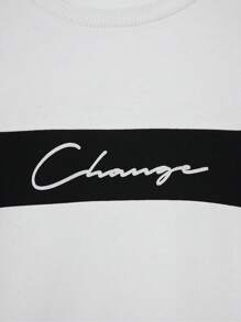 EURMUSE Men Letter Graphic Sweatshirt & Drawstring Waist Sweatpants - Black and White - View 5