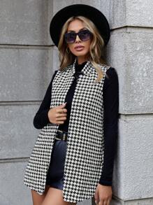 SHEIN Unity Houndstooth Print Sleeveless Overcoat - Black and White - View 5