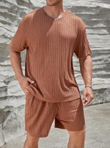 GENTILAND 男士大码素色T恤&短褲 - 棕色 - 查看 4