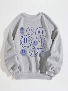 SHEIN Qutie Cartoon And Letter Graphic Thermal Lined Sweatshirt - Grey - View 1