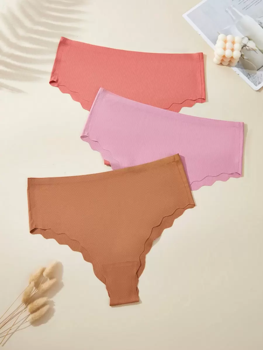 Plus 3pack Scallop Trim No Show Panty - Multicolor - View 1