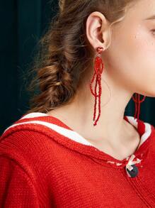 SHEIN MOD 时尚流苏心形串珠耳环情人节、妈妈、母亲、母亲节、礼物 - 紅色 - 查看 4