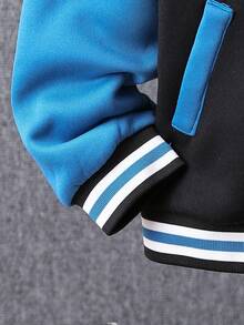 SHEIN 男大童字母圖案條紋飾邊撞色連帽夾克和運動褲 - 黑色 - 查看 5