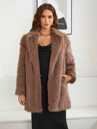 SHEINNeu Open Front Fuzzy Coat