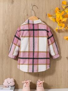SHEIN Baby Girl Plaid Flap Pocket Button Front Overcoat - Multicolor - View 2