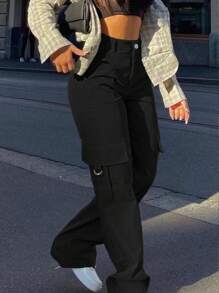 側翻蓋口袋工裝褲