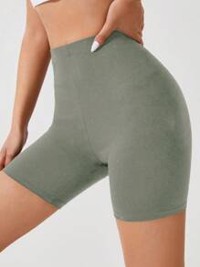 Cottnline Solid Wideband Waist Biker Shorts - White - View 4